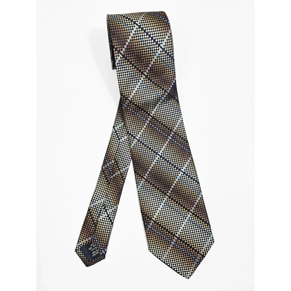 Karl Lagerfeld Vintage NWT Multi Tone Plaid Woven Made in Italy Silk Tie